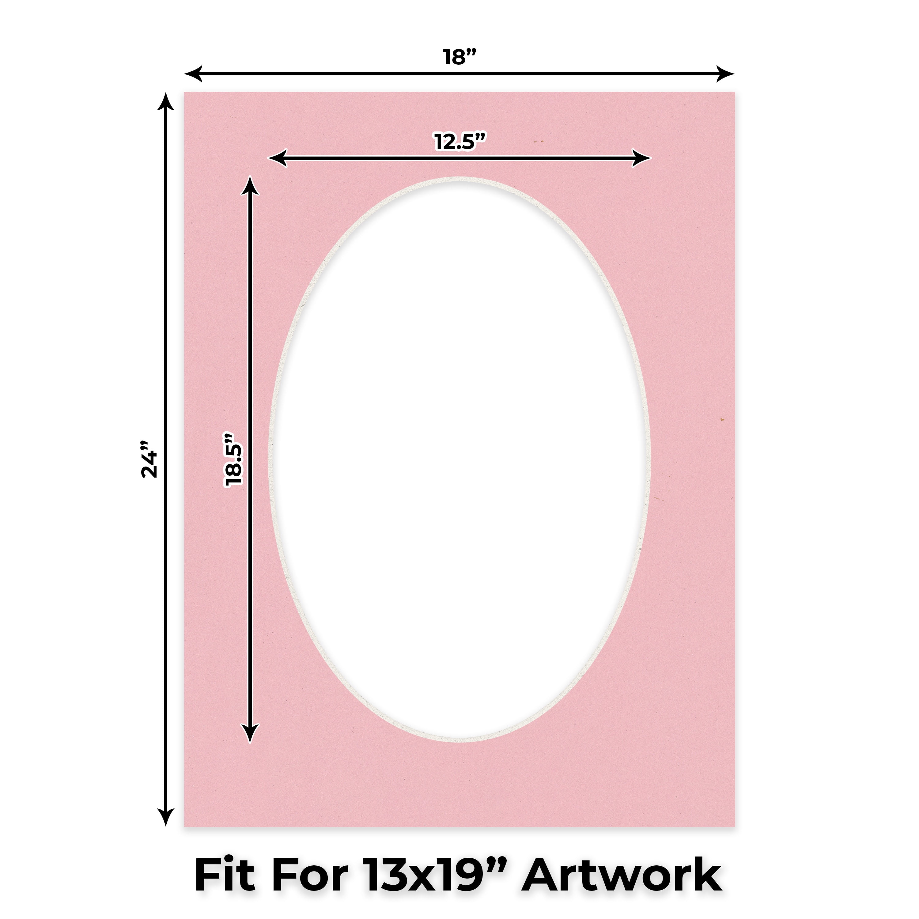Soft Pink Picture Frame Mat for 18x24 Frames - Oval Opening for 13x19 Photos - 25 Mats