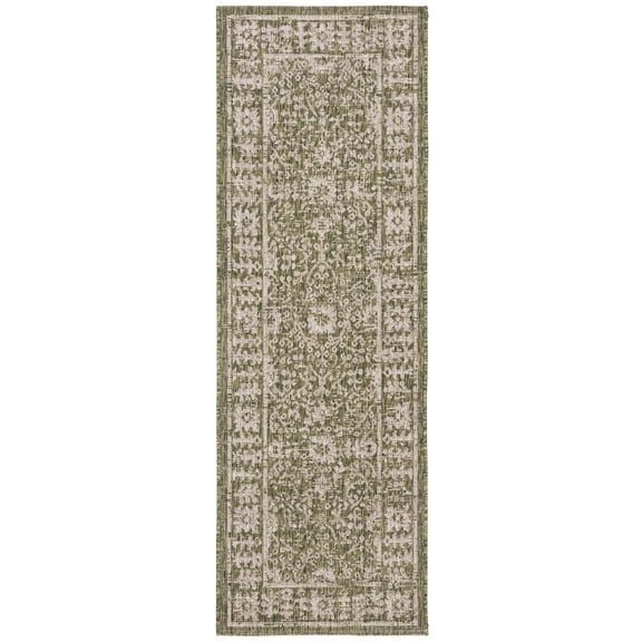 SAFAVIEH Courtyard Jaki Traditional Indoor/Outdoor Runner, 2'3" x 6'7", Green/Beige