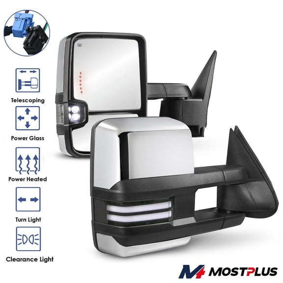 MOSTPLUS Chrome Tow Mirror Power Heated Extend for 2003-07 Silverado Sierra Suburban 1500
