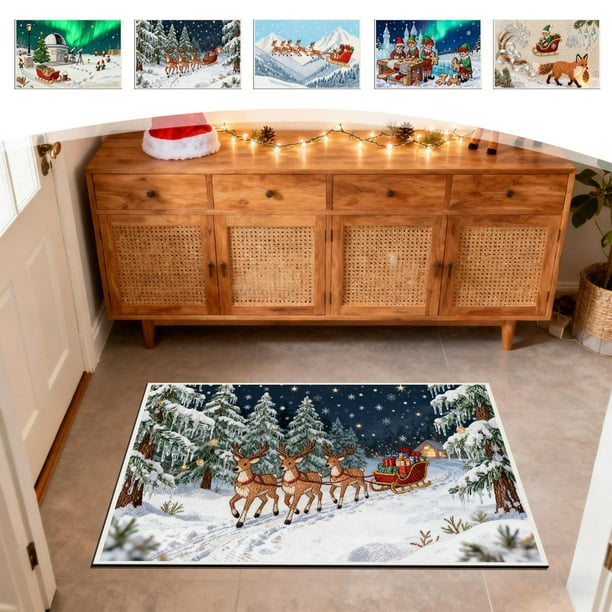 Tapete de entrada, alfombra bordada en relieve, absorbente, antideslizante y resistente a la suciedad, tapete de entrada para el hogar, tamaño grande (40 x 60 cm), estilo navideño, plegable,