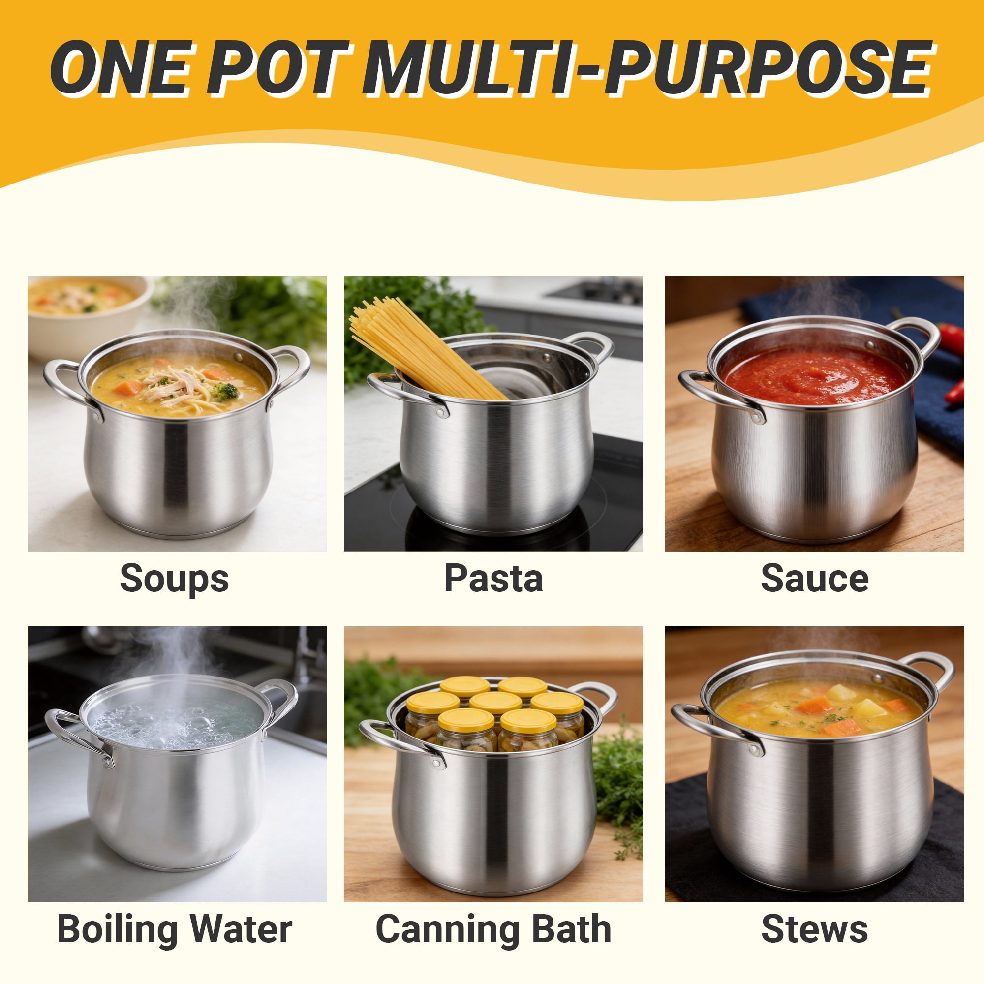 GARITIN Stainless Steel Stock Pot, 8 Quart Induction Cookware with Glass Lid, Nonstick Cooking Pot for Pasta Soup Canning Boiling Simmering