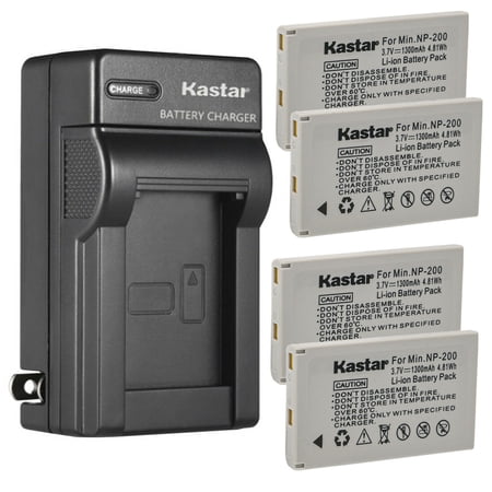 Kastar 4-Pack Battery and AC Wall Charger Replacement for Konica Minolta NP-200 NP200 Battery Konica Minolta DiMAGE X DiMAGE Xg DiMAGE Xi Konica Minolta DiMAGE Xt DiMAGE Xt Biz Digital Cameras
