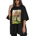 thumbnail image 4 of Plus Size Shirt for Women Black Tops for Women Short Sleeves Shirt for Women Colorful Tree T Shirt Oversized Shirt for Women S, 4 of 5