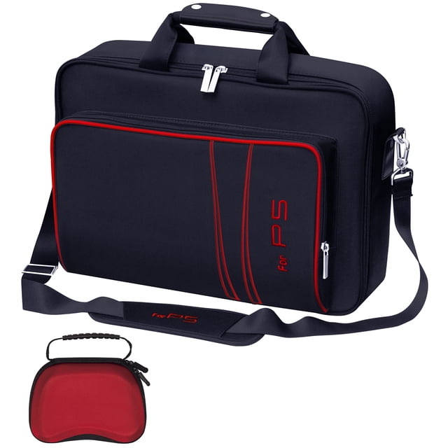 omarando Carrying Case for PS5, Bag for PS5,Bag for PS5 Accessories,Included Gamepad Controller Protective Box(Black-Red)