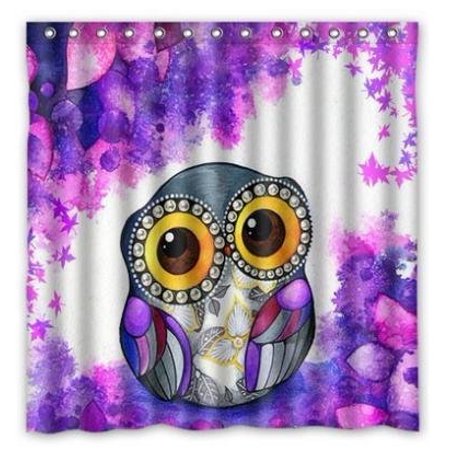 Owl Bath Accessories GreenDecor Animal Series Cute Owl Purple Waterproof Shower Curtain Set with Hooks Bathroom Accessories Size 60x72 inches ()