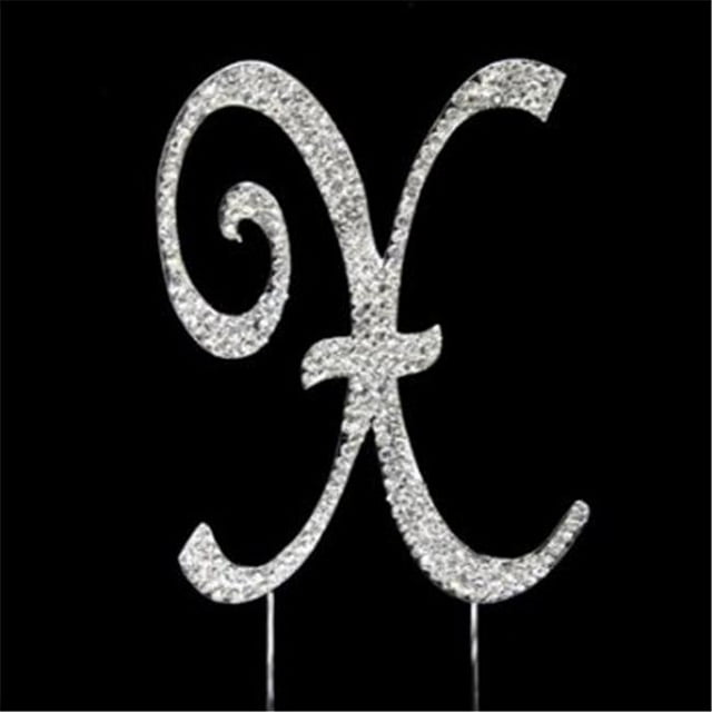 De Yi Enterprise 33015-X Monogram Cake Toppers - Silver Rhinestone - X