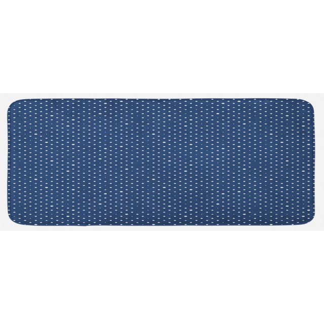Navy Blue Kitchen Mat, Nostalgic Polka Dots Pattern Mixed with Little