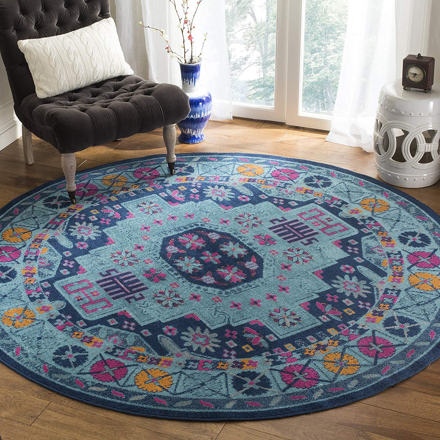 Safavieh Artisan Collection ATN335K Vintage Bohemian Blue and Multi Distressed Round Area Rug (6