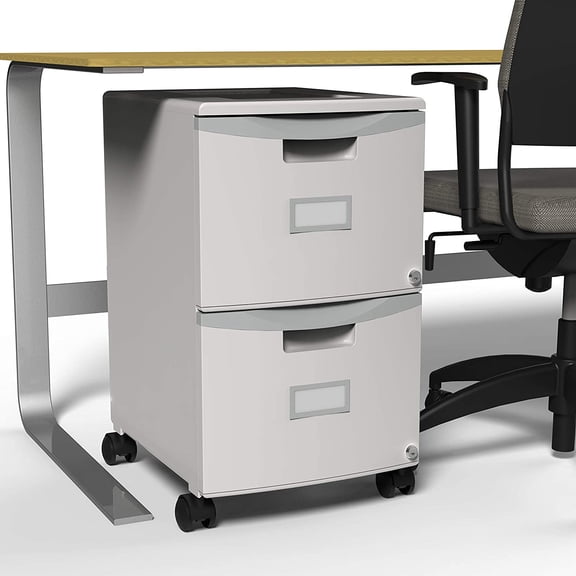 Plastic Two-Drawer File Cabinet with Casters, Gray Locking Document Organizer for Home Office