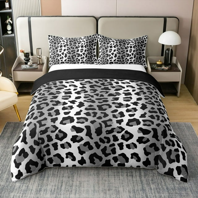 Erosebridal Housse de Couette en Coton 100 % à Imprimé Léopard Gris Format Double, Ensembles de Literie Guépard Faune Format Double, Femmes Filles, Réversible 3 Pcs (Sans Couette)