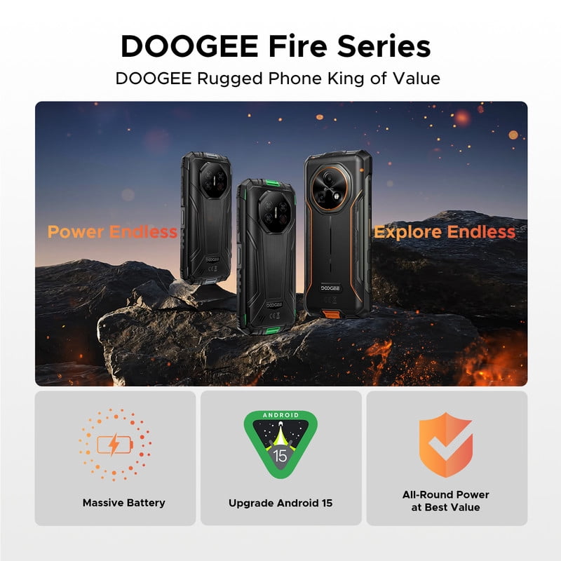 DOOGEE Fire 7 Ultra 5G Rugged phone Unlock,13000mAh Battery/33W Fast Charge,32GB+256GB(2TB TF),6.6"HD+90Hz,IP68/IP69K,125dB Speaker,Nfc,Dual Sim
