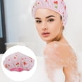 thumbnail image 4 of MasteelfCA Double Layers Strawberry Printed Shower Waterproof Bathing Hat Elastic Fast Dry Bath for Bathroom, 4 of 8