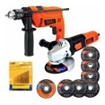 thumbnail image 1 of Kit Black&decker Taladro Y Esmeriladora 18 Accesori 6 Discos Black+Decker HD555+720p+BD0130CS, 1 of 6