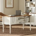 thumbnail image 2 of WAMPAT Farmhouse Desk, Executive Home Office Desk, Charging Station, Wood Computer Desk, 5 Drawers, File Cabinet Storage, Door, Open Shelf, Study and Work,Brown&white, 2 of 8