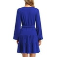thumbnail image 3 of HA-EMORE Women Summer Dress Wrap Fit and Flare Dress Lantern Sleeve Layered Mini Dress Royal V Neck Long Puff Sleeve Loose Ruffle Dress Flowy Swing Solid Tiered Short Dress, 3 of 4
