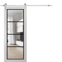Sturdy Barn Door 32 x 96 inches | Lucia 2466 White Silk Clear Glass | Stainless Steel 6.6FT Rail Hangers Heavy Set | Solid Panel Interior Doors