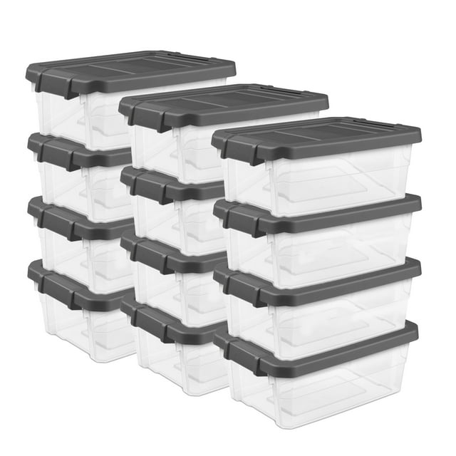 Sterilite Bacs de Rangement Empilables Transparents de 16 Qt avec Couvercle Gris, Lot de 2