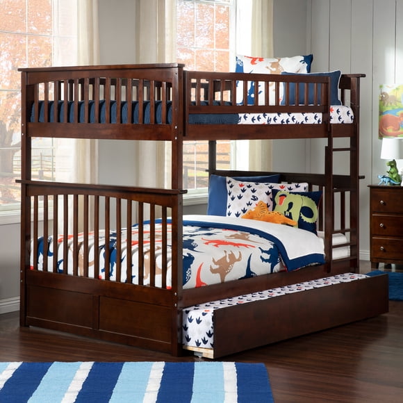 Columbia Bunk Bed Full over Full with Twin Size Urban Trundle Bed in Walnut