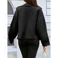 thumbnail image 6 of Women Cropped Trench Coat Wool Blend Pea Coat Short Jacket Casual Loose Long Sleeve Button Down Winter Outerwear Black S, 6 of 7