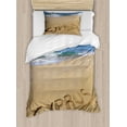 thumbnail image 1 of Cyprus Duvet Cover Set Twin Size, Tropical Pattern Image of Country Name Written on Sandy Beach with Wavy Sea, Decorative 2 Piece Bedding Set with 1 Pillow Sham, Multicolor, by Ambesonne, 1 of 3
