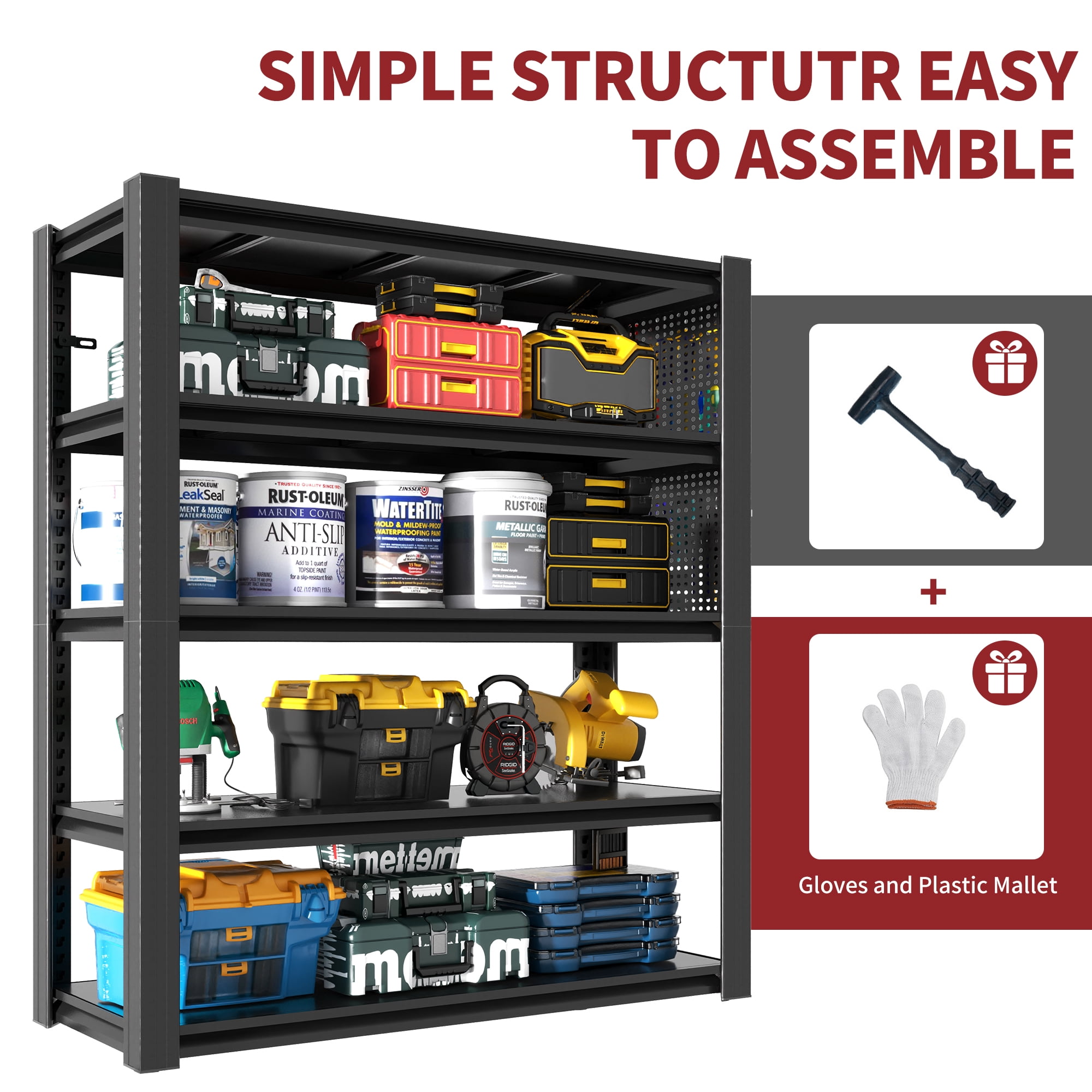 Xiweot 5-Tier Heavy Duty Metal Storage Shelving with Pegboard,2000lbs Capacity Adjustable Industrial Metal Shelving Unit,Freestanding Storage Rack for Garages,Warehouses,Pantry,47.2"W x 23.6"D x 72"H