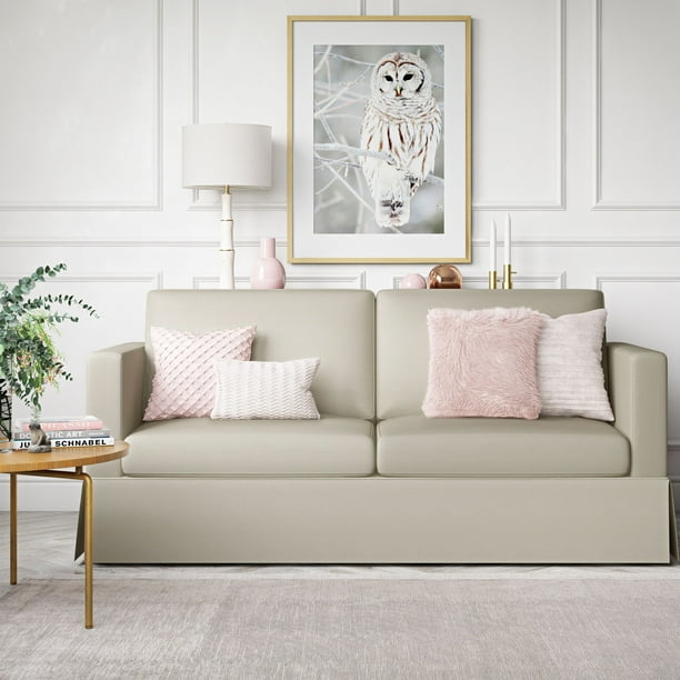 Better Homes And Gardens Russel Skirted Slipcover Sofa Beige Better Homes And Gardens Russel Skirted