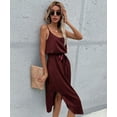 thumbnail image 2 of Solid Color Round Neck Tie Waist Round Hem Side Slit Dress for Women, 2 of 3