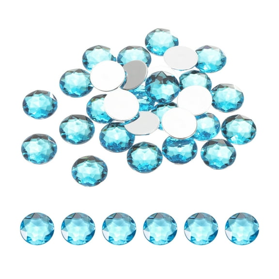 Flat Back Round Acrylic Rhinestones,20mm Cyan blue Flatback Crystal Rhinestones for Crafts Clothes Shoes DIY 50Pcs