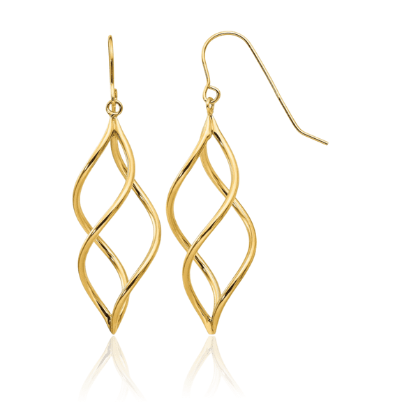 ICE CARATS 14K Solid Yellow Gold Long Twisted Dangle Earrings - 46mm 1.8 inch - Wire, Polished Women's