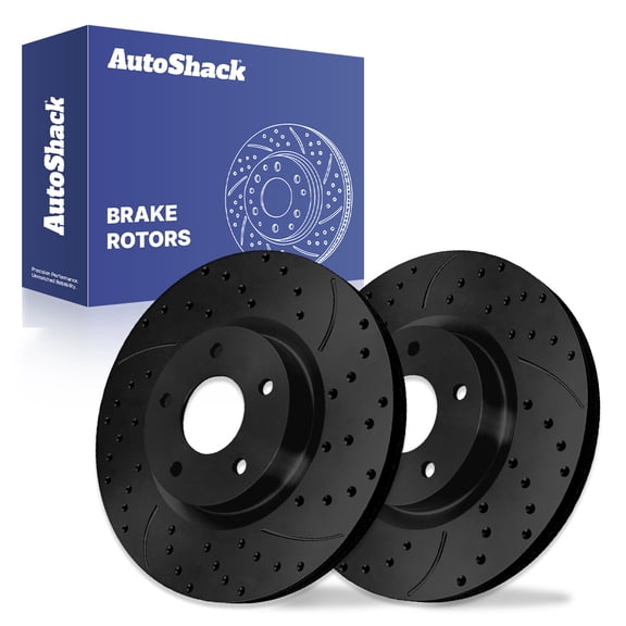 AutoShack Rear Brake Rotors for Nissan, Rogue 2018-2025 Rogue Sport 2019-2022, AWD FWD L3 1.5L L4 2.0L 2.5L - E-Coated Drilled & Slotted - Black Finish - NightGuard - 11.49" (291.8 mm), 5-Lug