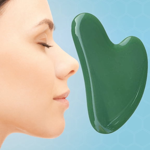 Opvise Guasha Tool Heart-Shaped Prevent Wrinkle Green Wrinkle Reducing Massage Stone for Adult Dark Green