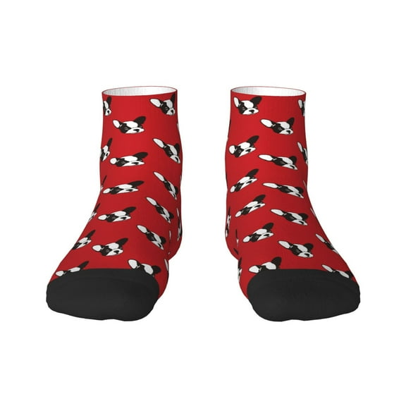 Fuzoiu Bulldog Red Print Adult Socks, Crew Moisture-wicking Socks, Unisex Cushion Crew Socks,Casual Sports Ankle Socks