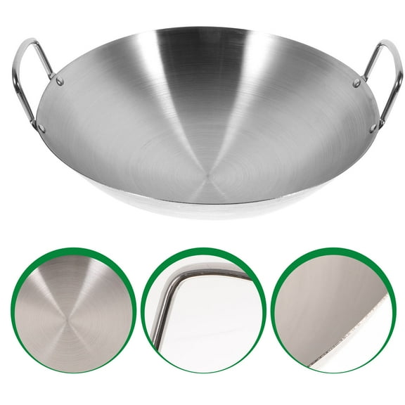 AURARMLET Extra Large Stainless Steel Round Bottom Wok with Double Handles for Stir Frying Easy to Clean 1 Set