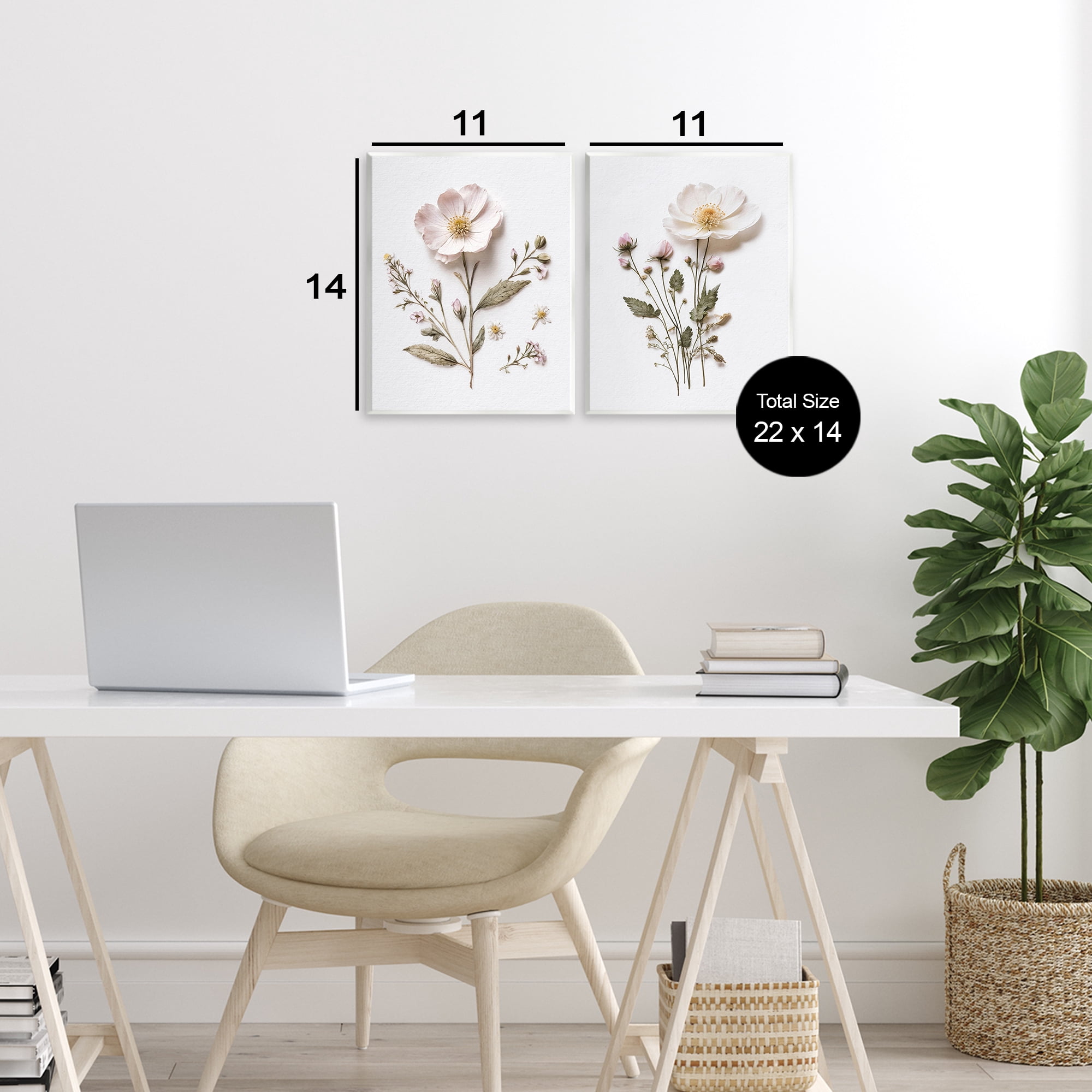 Minimal Pressed Flowers 2 Piece Wall Plaque Art Set, design by Lettered and Lined