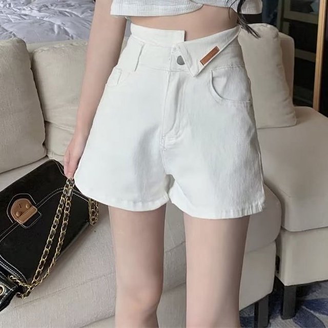 Pantalones cortos lisos para mujer, elegantes, estilo japonés Harajuku 2023, holgados, combinables, vaqueros Y2K, informales, asimétricos, sencillos, a la moda
