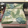 thumbnail image 4 of Xoenoiee Tropical Monstera Palm Leaves Print 3 Pieces Fitted Sheet Set with 2 Pillowcases, Soft Microfiber Wrinkle-Free Bed Sheets with Elastic Band for Bedroom Decor, Twin Size, 4 of 7