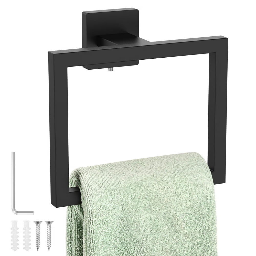 Square Hand Towel Ring Stainless Steel Towel Holder Wall Mounted Hand Towel Hanger Matte Black Modern Towel Rack Heavy Duty Towel Holder for Bathroom Kitchen Lavatory Walmart