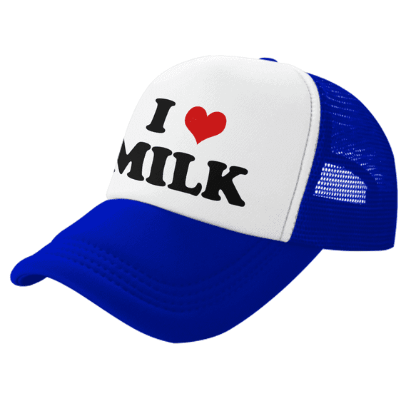 I Heart Milk Love Food Funny Trucker Hat Mesh Cap Unisex Blue