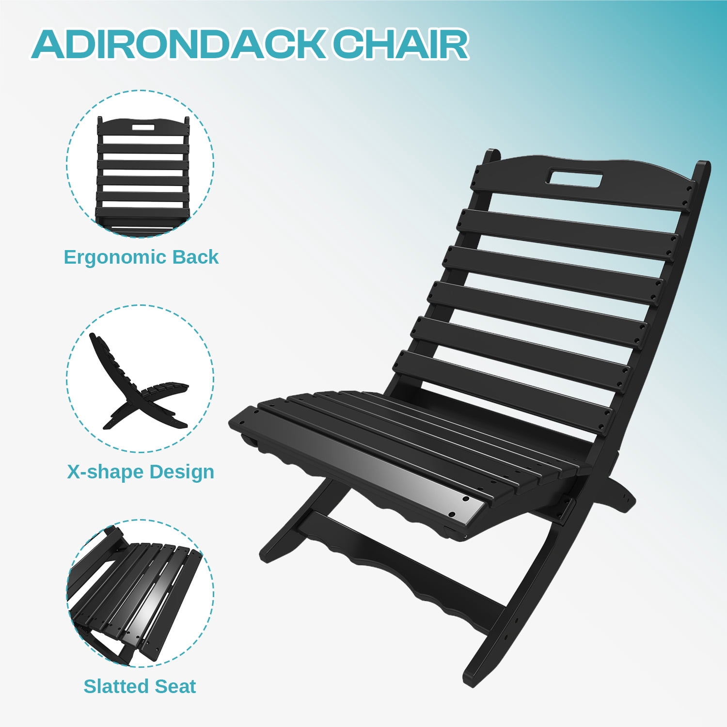 FODINGHILL Folding Xavier Adirondack Chairs Set of 2, HDPE All-Weather Folding Adirondack Outdoor Chair for Patio Porch Garden, Black
