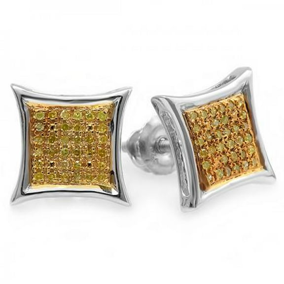 Dazzlingrock Collection 0.15 CT Yellow Round Diamond Kite Shape Stud Earrings, Sterling Silver