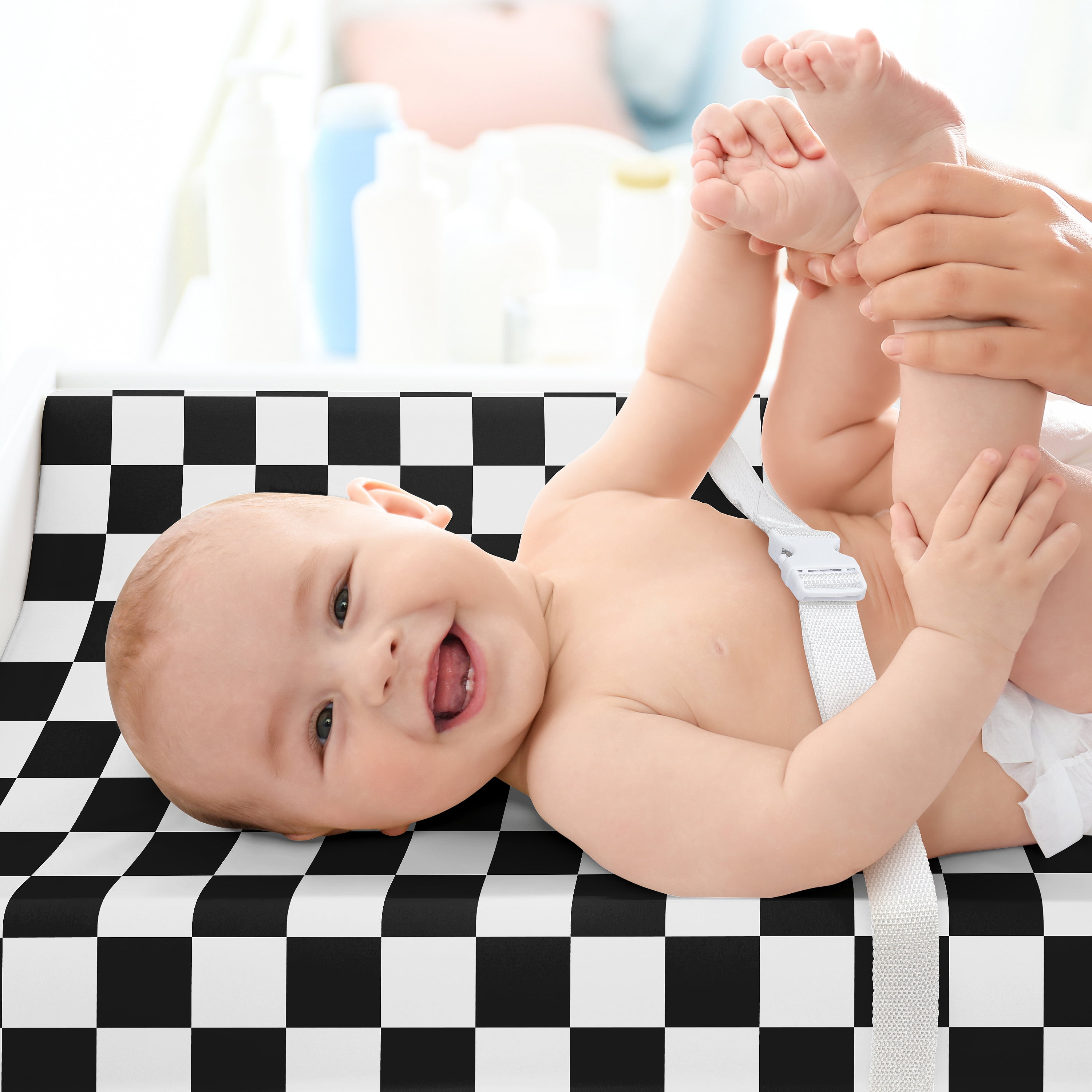 Sweet Jojo Designs Black and White Gingham Checkered Plaid Boy, Girl, Unisex/Gender Neutral Changing Pad Cover Sheet