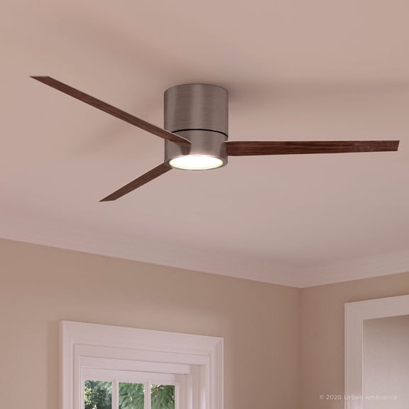 Luxury Modern Indoor Ceiling Fan, 9.875''H x 56''W, with Minimalist Style Elements, Mid-Century Modern Design, Brushed Nickel Finish and White Opal Shatterproof Glass, UHP9070