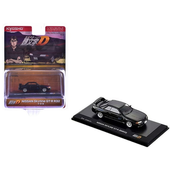 Nissan Skyline GT-R (BNR32) RHD (Right Hand Drive) Black "Initial D" Manga 1/64 Diecast Model Car by Kyosho