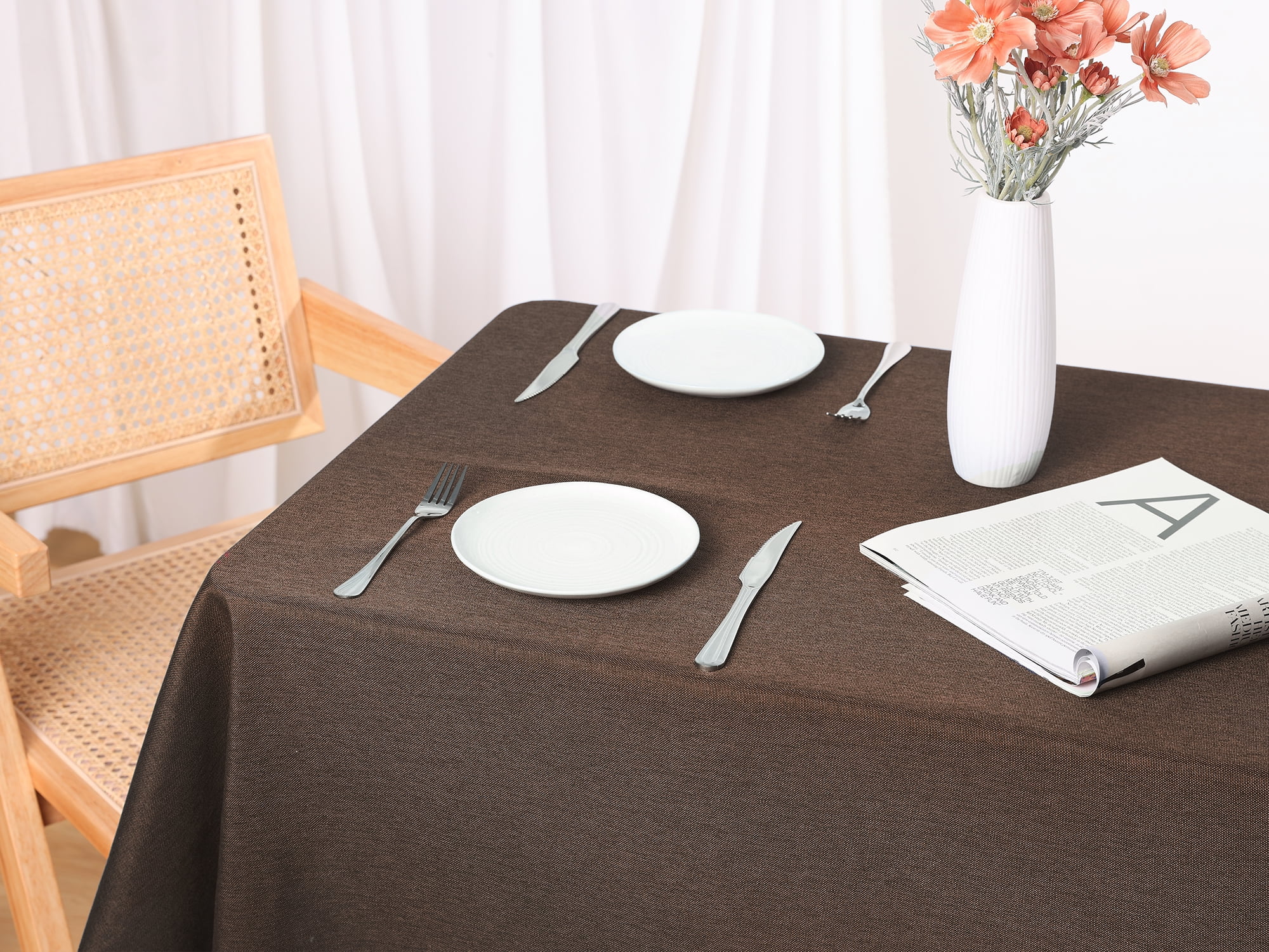 Unique Bargains Rectangle Cotton Linen Spillproof Table Cover Tablecloth Coffee 51"x71"