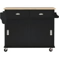 thumbnail image 4 of Yoneston Kitchen Island with 2 Drawers and 2 Storage Cabinet, Rolling Kitchen Storage Cart with Drop-Leaf & Concealed Sliding Barn Door for Home, Dining Room, Black, 4 of 9