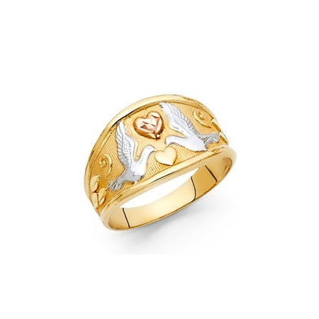 Love Doves Diamond - Womens Tri-color 14K Solid Gold Love Dove Ring, Size 5.5