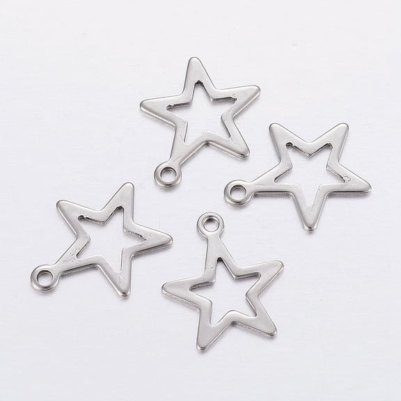 Tarnish Resistant 304 Stainless Steel Pendants Star Charms Stainless Steel color 14.5x12.5x0.8mm Hole: 1.2mm 304 Stainless Steel