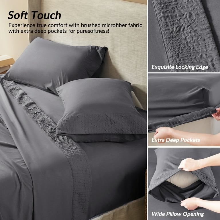 2-Pack Queen Fitted Sheets - Soft Microfiber, 15" Deep Pocket, Wrinkle & Fade Resistant, Gray (Sheet Only)