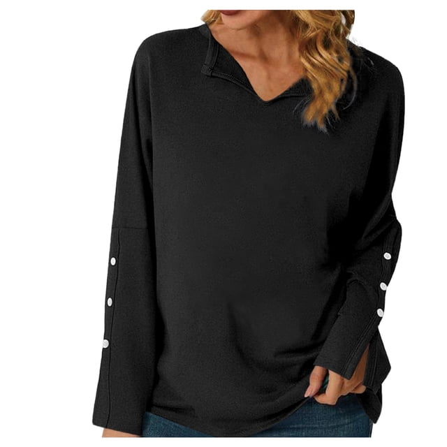 asddcavvf Bikinis Sets for Women Women's V Neck Long Sleeve Button Cuff Top Solid Color Casual Loose