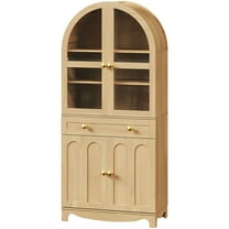 HOOBRO Arched Kitchen Pantry Cabinet, 71" Tall Pantry Cabinet with Drawer, Glass Door and Adjustable Shelves, Farmhouse Kitchen Storage Cabinet, for Living Room, Dining Room, Natural NL63PC01